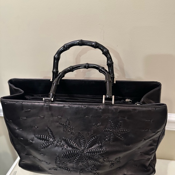 Plinio Visona vintage black leather bag with bamboo like handles - Picture 5 of 6